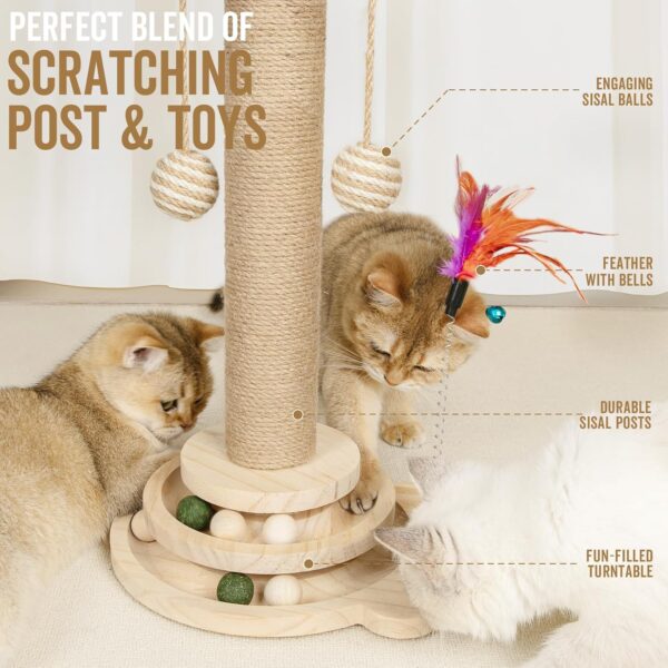 Mora Pets Cat Scratching Post 18” Cat Scratch Post Cat Toys for Indoor Cats Wooden Kitten Toys Cat Post with Ball Track and Catnip Balls for Small and Medium Cats - Image 2