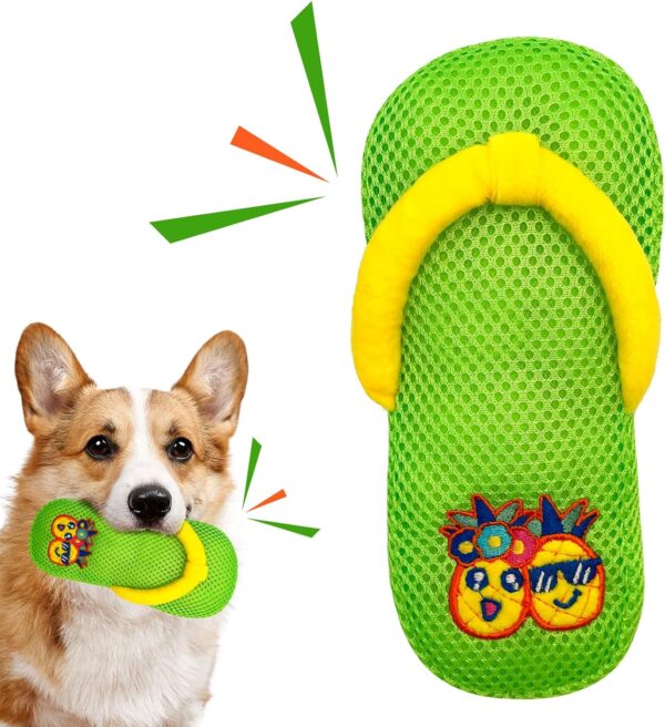 Squeaky Dog Toys, Floating Dog Toys with Mesh for Cleaning Teeth, Green Slippers Dog Gifts for Small and Medium Dogs