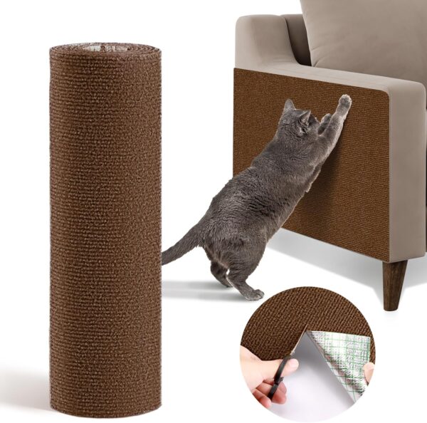 78.7"x15.8" Cat Scratching Mat, Self-Adhesive Cat Scratch Carpet, Cat Scratch Furniture Protector, DIY Climbing Cat Scratcher for Cat Tree Shelf Shelve, Cat Wall, Etc (Brown)