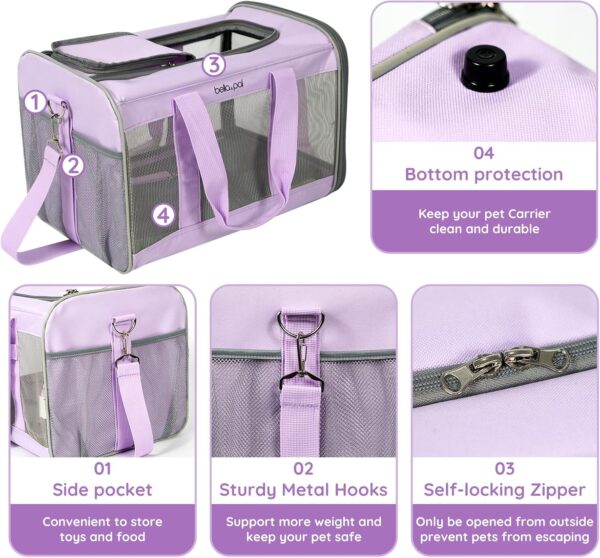 BELLA & PAL Dog Carriers for Small Dogs, Cat Carrier Soft, Pet Carrier Airline Approved, Small Animal Carrier Under 16 Lbs, Puppy dog Collapsible Soft Sided Travel, Lavender, Purple - Image 3