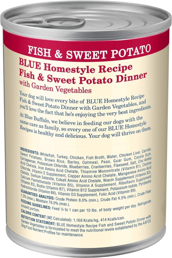 Blue Buffalo Homestyle Recipe Natural Adult Wet Dog Food, Fish & Sweet Potato 12.5 oz cans (Pack of 12) - Image 3