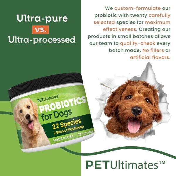 Pet Ultimates Probiotics for Dogs – 22-Species Dog Probiotics for Dog Digestive Support & Dog Antibiotics Recovery – Skin and Coat Supplement for Dogs Enhances Vitality – Dog Health Supplies (137 gr) - Image 3