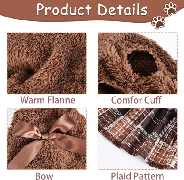 Winter Dog Clothes, Cute Warm Fleece Dog Hooded Sweater, for Small Dogs Girl, Pink Plaid Puppy Dresses Clothes for Chihuahua Yorkie,Cat Apparel (Brown, X-Small) - Image 5