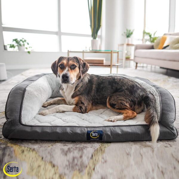 Serta Orthopedic Supportive Foam Quilted Couch Dog Bed with Soft Bolsters (Slate Gray) X-Large - Image 5