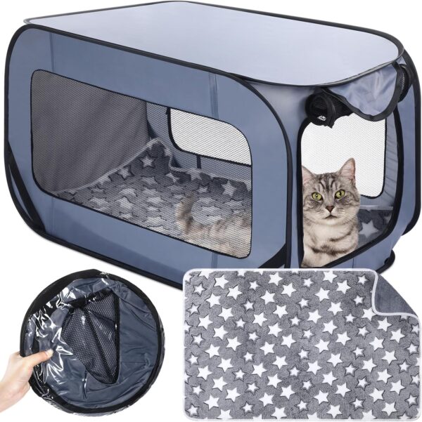 37 Inch Portable Cat Dog Crate Pop Open Cat Kennel Indoor Outdoor Cat Bed Carrier Waterproof Pet Travel Crate with Mat Liner for Large Cat Medium Puppy Car Seat Travel Camping (Gray)