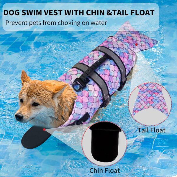 Dog Life Jacket Vest for Swimming Boating, Mermaid Small Swim Vests with Chin Float/Reflective Stripe/Rescue Handle S - Image 2