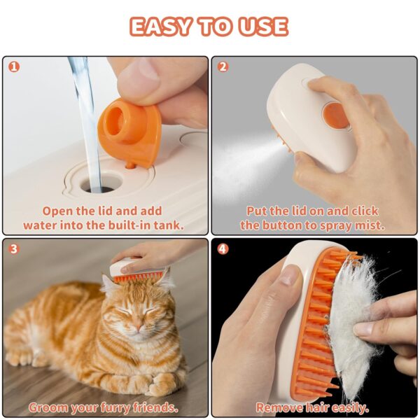 3 in 1 Steam Cat Hair Brush: Spray, Massage and Bath Cleaning for Dogs and Cats, Soft Silicone Brush for Hair Removal, Self-Cleaning Feature for Easy Use - Image 4