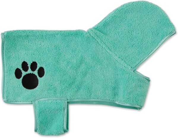 Bone Dry Pet Robe Collection, Embroidered Absorbent Microfiber Bath Robe with Adjustable Closure, for Dogs & Cats, X-Small, Aqua - Image 2