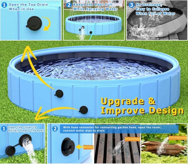 Foldable Dog Pool with Sprinkler, 86.6 in Extra Large Dog Swimming Pool, Outdoor Collapsible Pet Bathing Tub for Pets Dogs Cats and Kids (86.6" x 12",Blue) - Image 3