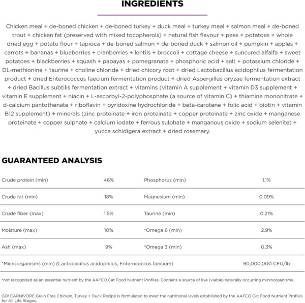 GO! SOLUTIONS Carnivore Grain Free Dry Cat Food, 8 lb - Chicken, Turkey + Duck Recipe - Protein Rich Dry Cat Food - Complete + Balanced Nutrition for All Life Stages - Image 4
