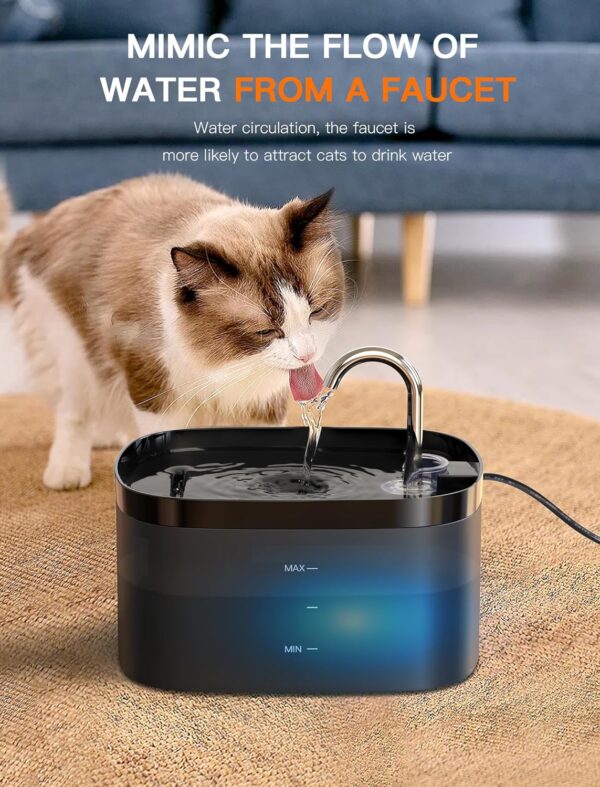 Cat Water Fountain, 84OZ/2.5L Cat Fountain, Super Silent Pet Water Fountain, Activated Carbon Filter, Translucent Pet Water Dispenser Suitable for Multiple Pets Family (Black) - Image 3