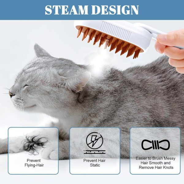 2 Pcs Cat Steam Brush Set-3 in 1 Steamy Cat Brush with Swivel Handle, Rechargeable Steamy Pet Brush Cat Grooming Brush, Spray Cat Steamer Brush for Massage, Pet Hair Removal Comb(White/Purple) - Image 5