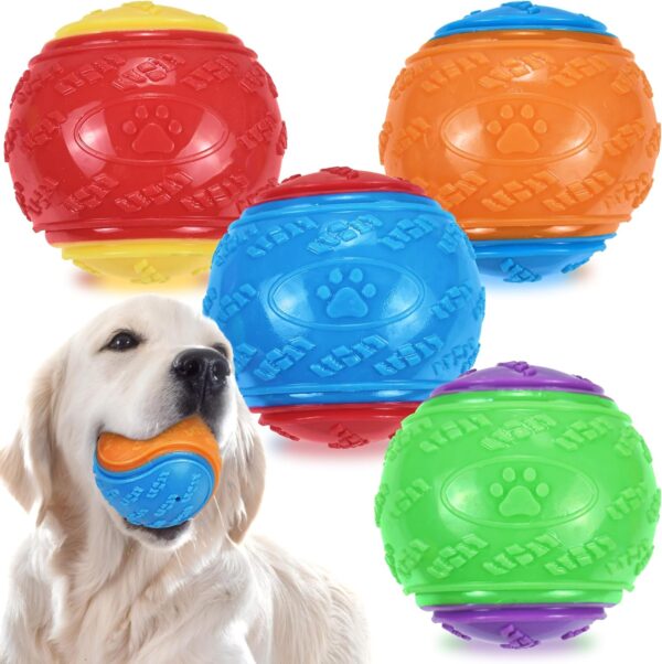 3.5in Squeaky Dog Balls, Dog Toys Balls for Training, Tough Ball Toys for Dogs, Light Weight Dog Toy Balls, High Bouncy Dog Ball for Interactive Playing, Puppy Pet Chew Balls Teething Balls 4Pcs