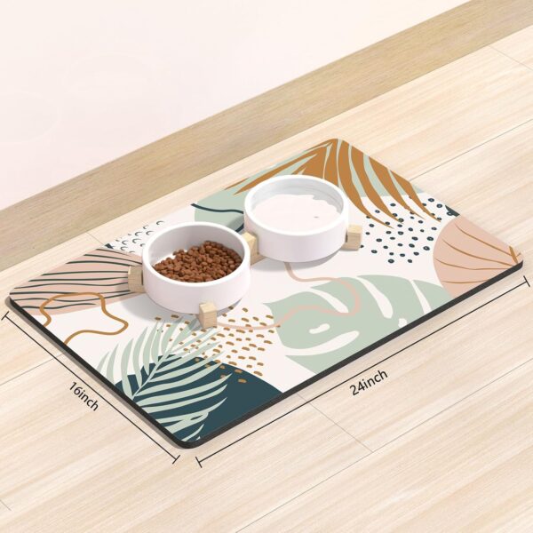 Dog Food Mat, 16"x24" Boho Dog Mat for Food and Water, Absorbent Dog Cat Bowl Mat Protect Floors, Cute Pet Food Mats for Dog Cat, Anti-Slip Rubber Pet Feeding Mat, Tropical Leaves Pet Placemat - Image 2