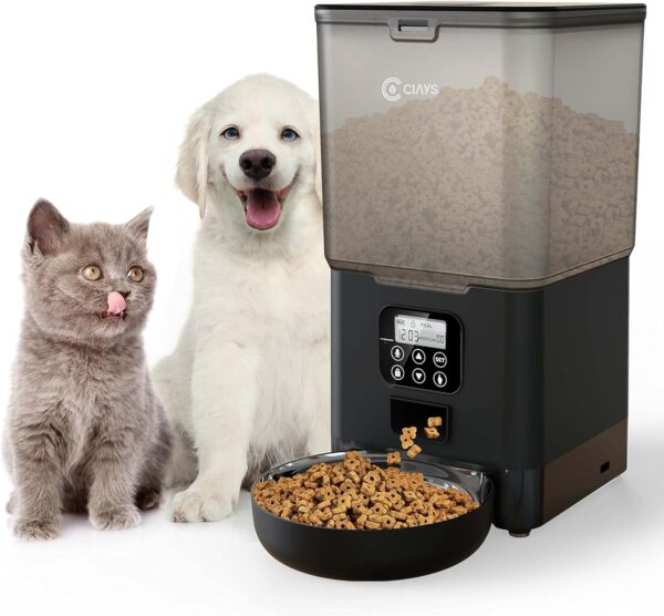 Ciays Automatic Cat Feeder, 5.6L, 4 Meals Per Day, Pet Dry Food Dispenser, Dual Power Supply & Voice Recorder, Black