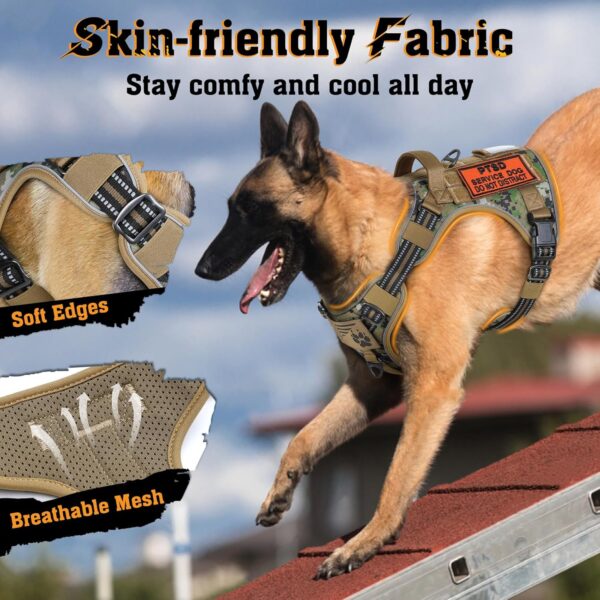 rabbitgoo Dog Harness for Large Dogs No Pull, Tactical Service Dog Vest with Molle and Control Handle, Adjustable and Reflective Military Pet Harness for Easy Walking and Training, Brown camo, L - Image 4