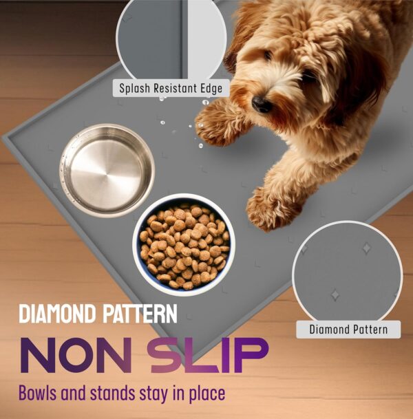 Dog Food Mat - Raised Edges Cat Food Mat Prevent Spills – 100% Waterproof Dog Mat for Food and Water Protect Floors - Easy Clean Dog Bowl Mats for Food and Water, Silicone Pet Food Mat - Image 6