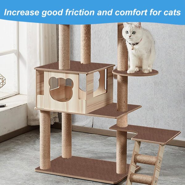 Trimmable Cat Scratching Post Carpet Covered 78.7”x15.8” Self-Adhesive Cat Tree Shelves Replacement Parts Mat Cat Scratcher for Cat Tree Shelf Steps Couch Furniture DIY Protector(Brown) - Image 6