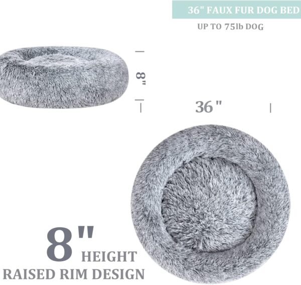 Calming Faux Fur Donut Cuddler Dog Bed,Washable Round Cat Bed Pillow Cuddler Gradient Color(23"/30") for Small Medium Large Dogs (XL 36", Grey) - Image 3