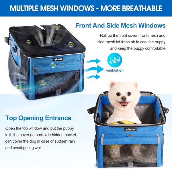 Dog Bike Basket, Soft-Sided Pet Bike Carrier with 4 Mesh Windows for Small Dog Cat Puppies - Blue - Image 2