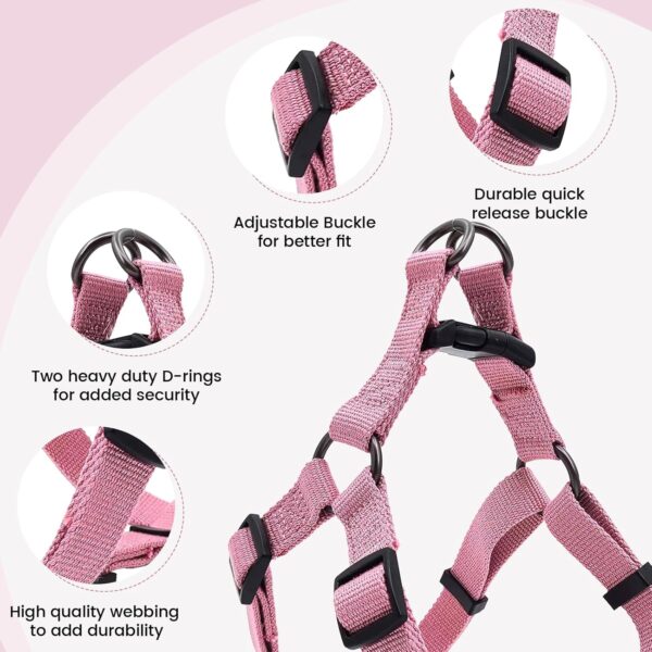 Pink Dog Harness and Leash Set, Adjustable Soft Breathable Bamboo Fabric Gentle Comfortable Control Harness & Pet Leash with Easy Snap Hook for Large Dogs Walk, Train - Image 3