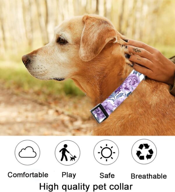 Dog Collar, Cute Dog Collar for Small Medium Large Dogs, Personalized Adjustable Soft Pet Collars with Quick Release Buckle for Walking Running, Cute Purple Floral - Image 5