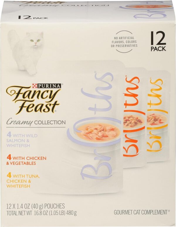 Purina Fancy Feast Lickable Broth Topper Complement Creamy Wet Cat Food Variety Pack - (Pack of 12) 1.4 oz. Pouches