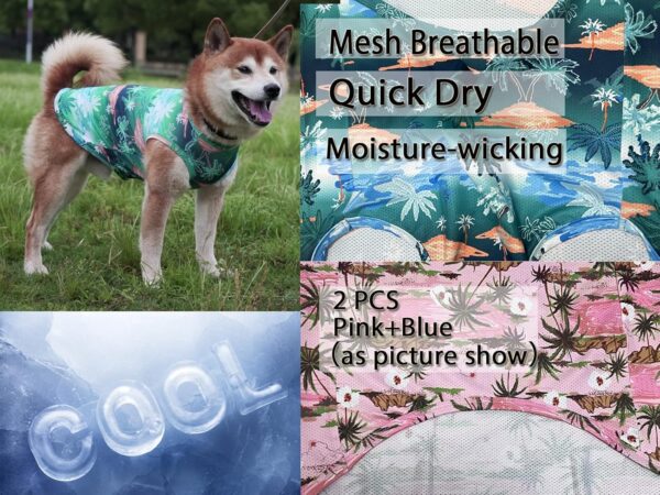 Dog Hawaiian Shirts,Summer Cooling Quick Dry Mesh Breathable T-Shirt Tops for Large Boy Girl Bulldog,Pink+Blue L - Image 2