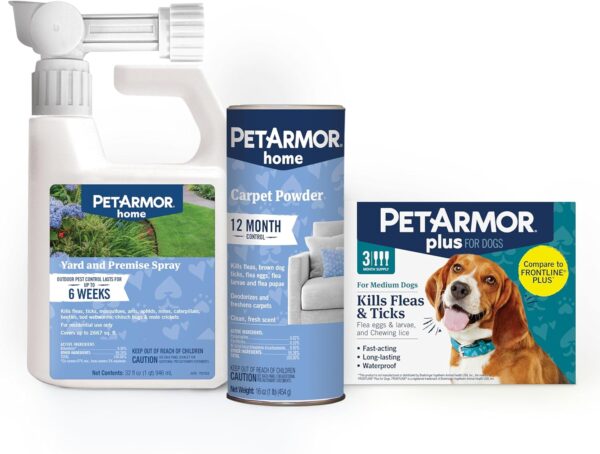 PetArmor Plus Flea & Tick Prevention for Dogs 23-44 lbs (3 Doses) + PetArmor Home Carpet Spray and Yard Spray for Fleas & Ticks, Total Flea & Tick Prevention