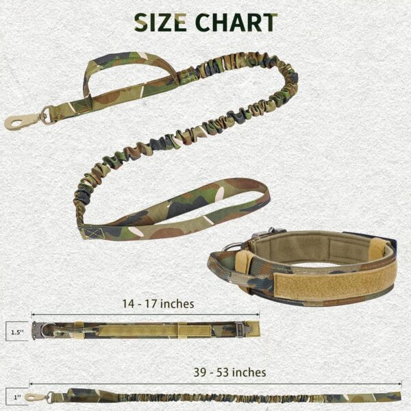 Tactical Dog Collar and Bungee Leash, Camo Military Dog Collar & Leash Set with USA American Flag Adjustable K9 Collar with Heavy Duty Metal Buckle & Handle,with Patches and Airtags Case (M, Camo) - Image 4