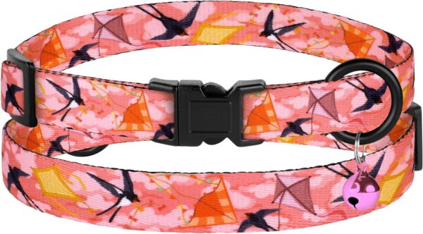 4PCS Breakaway Cat Collars with Bell, Cute Kitty Adjustable Safe Kitten Collars, 4-Pack, Nylon Pet Collars Space Mushrooms Shark Birds Print (Nature) - Image 6