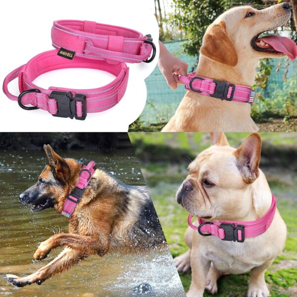 Reflective Dog Collar, Tactical Dog Collar for Medium Dogs, Heavy Duty Dog Collars with Handle and Metal Buckle Great for Female Dogs Training, with Airtag case and 2 Patches(Pink, L) - Image 8