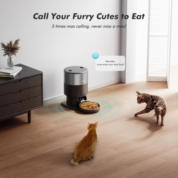 5G WiFi Automatic Cat Feeders,Pet Food Dispenser,APP Control for Remote Feeding,1-16 Meals Per Day for Multiple Pets,Pet Friendly,Easy to Install(2L/8cup/68ozCup), Black - Image 7