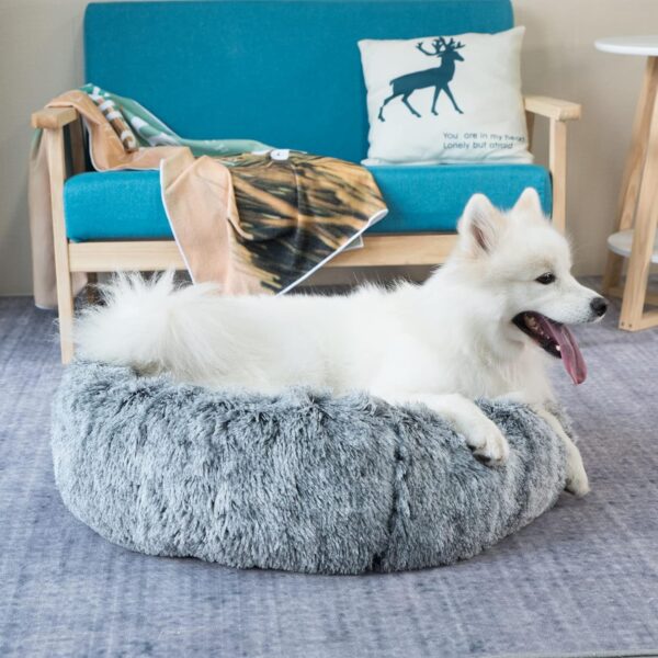 Calming Faux Fur Donut Cuddler Dog Bed,Washable Round Cat Bed Pillow Cuddler Gradient Color(23"/30") for Small Medium Large Dogs (XL 36", Grey) - Image 6