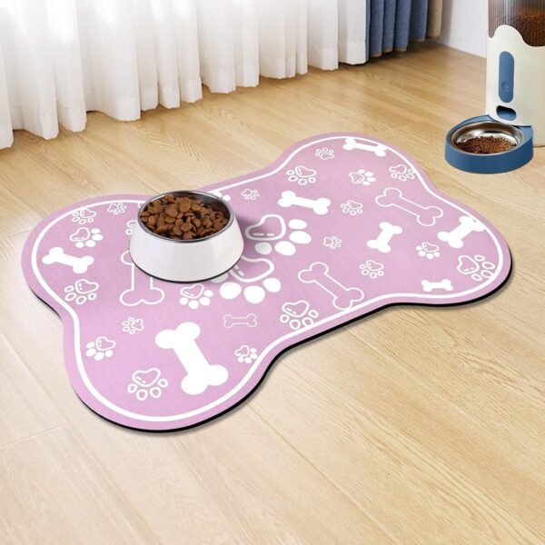 Dog Cat Mat for Food and Water,Rapid Absorbent Pet Feeding Mat, Bone Shaped Dog Placemat Bowl Mat with Rubber Backing,No Stains Pet Food Mats Indoor, Pet Accessories Supplies,Pink 12"×18"