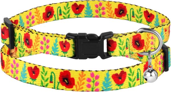 CollarDirect Cat Collar with Bell Floral Pattern 2 Pack Set Flower Adjustable Safety Breakaway Collars for Cats Kitten (Black + Yellow) - Image 9