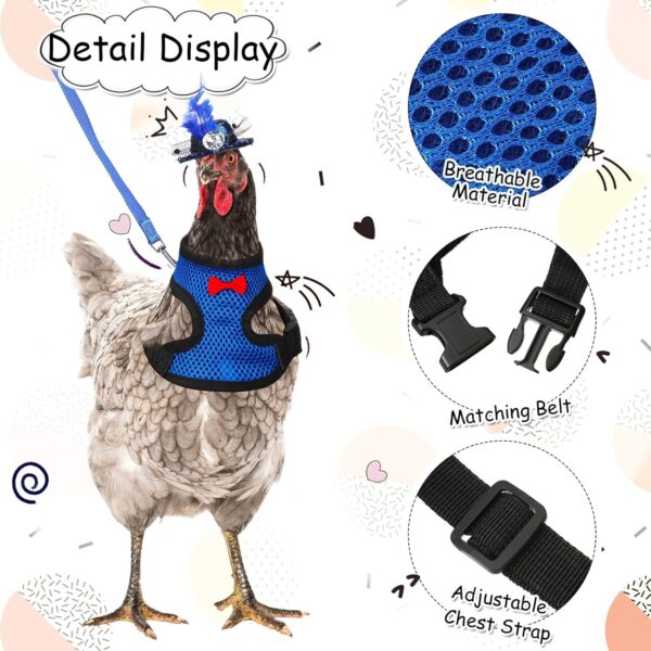 9 Pcs Chicken Harness with Leash and Chicken Hats Set, Funny Chicken Accessories Chicken Hats for Hens Duck Goose Parrot Small Pet Harness Adjustable Chicken Training Walking Supplies - Image 2