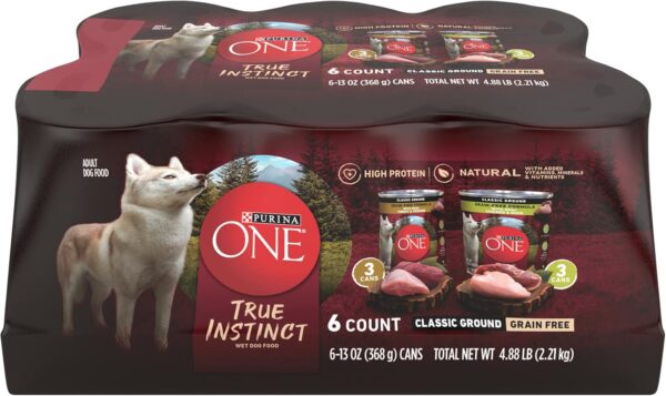 Purina ONE True Instinct Classic Ground Grain-Free Formulas With Real Turkey and Venison, and With Real Chicken and Duck High Protein Wet Dog Food Variety Pack - (Pack of 6) 13 oz. Cans