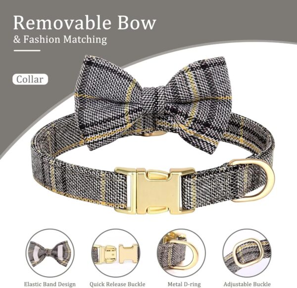 Beirui Lightweight Small Dog Harness Collar and Leash Set, Soft Cute Plaid Puppy Harness and Collar with Bowtie,Adjustable No Pull Pet Harness Small Sized Dog Cats Walking(Gray,XS) - Image 5