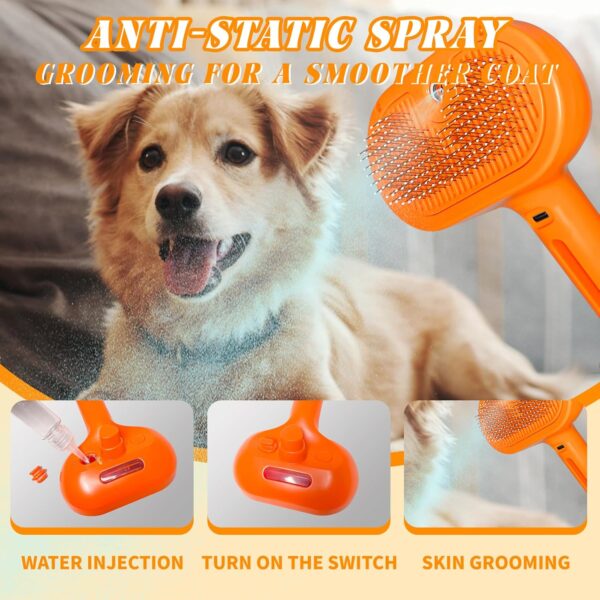 Self-Cleaning Spray Cat Brush for Shedding, Removes Static Flying Hair, and Works Wonders for Both Long and Short-Haired Pets 2 In 1 Cleaning Brush for Cats And Dogs Grooming (Orange) - Image 3