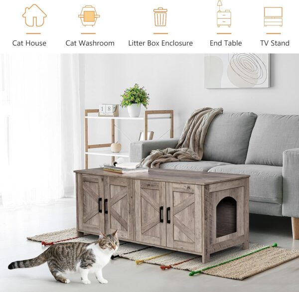 Cat Litter Box Enclosure for 2 cats, Litter Box Furniture Hidden with Double Room,Wooden Cat Washroom Furniture,Cat House,47.2”L x 19.7”W x 19.7”H,Greige - Image 3