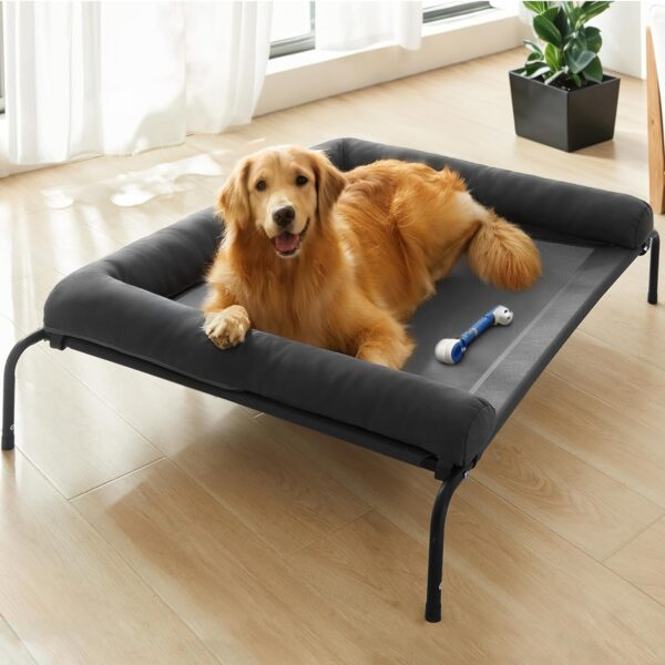 WESTERN HOME WH Elevated Dog Bed Cot, Raised Outdoor Dog Bed with Bolster for Large Dogs, Slightly Chew Proof Portable Cooling Pet Cot with Breathable Mesh, Skid-Resistant Feet, Grey, 43 inches - Image 2