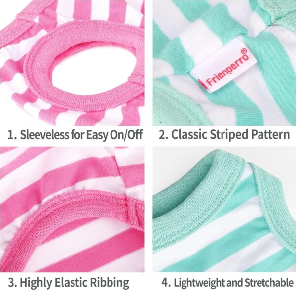 Frienperro Dog Shirt, 2-Pack Dog Clothes for Small Dogs Girl, Breathable Cotton Striped Chihuahua Clothes Boy, Sleeveless Small Pet Puppy Clothes Outfit Cat Tank Top Vest,Green & Pink XS - Image 3