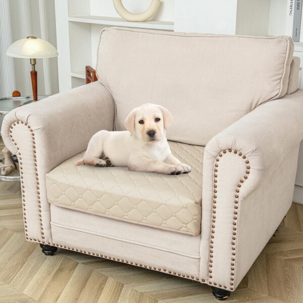 Ameritex Waterproof Dog Couch Cover Faux Leather with Anti-slip Back New Pattern Pet Bed Cover Furniture Couch Sofa Car Seat Cover for Puppy Kids Cream - Image 6