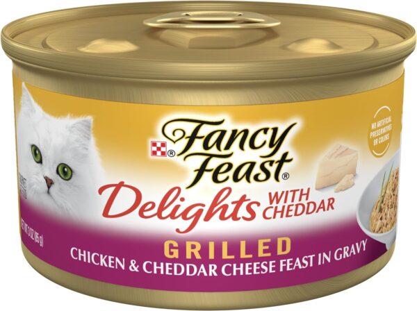 Purina Fancy Feast Delights With Cheddar Grilled Chicken and Cheddar Cheese Feast in Wet Cat Food Gravy Cat Food - (Pack of 24) 3 oz. Cans