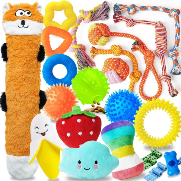 Puppy Toys 23 Pack, Interactive Dog Toys for Small Dogs, Puppy Chew Toys for Teething with Rope Toys, Treat Ball and Cute Squeaky Toys