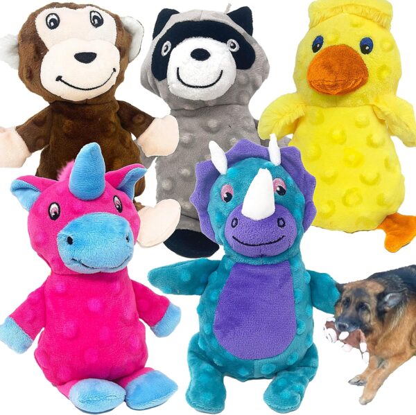 Jalousie 5 Pack Tough Plush Animal Dog Toys Assortment Value Bundle Dog Squeaky Toys Assortment Puppy Pet Mutt Dog Toy Dog Squeak Toy for Medium Large Dogs (5 Pack Dots)