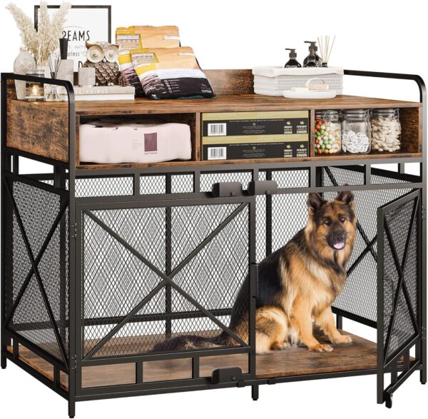 Dog Crate Furniture,Wooden Dog Crate End Table,43 Inch Dog Kennel with Drawers,Heavy Duty Dog Crate,Decorative Pet Crate Dog Cage for Indoor 43.3" L x 27.6" W x 35.7" H (Rustic Brown)