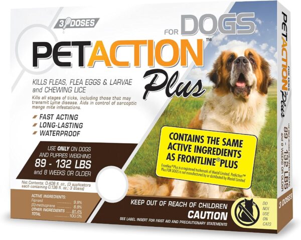 Pet Action Plus Flea & Tick Treatment for XL Dogs, 89-132 lbs, 3 Month Supply