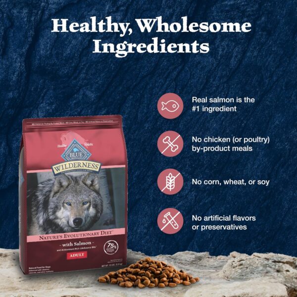 Blue Buffalo Wilderness Natural High-Protein Dry Food for Adult Dogs, Salmon Recipe, 4.5-lb. Bag - Image 6